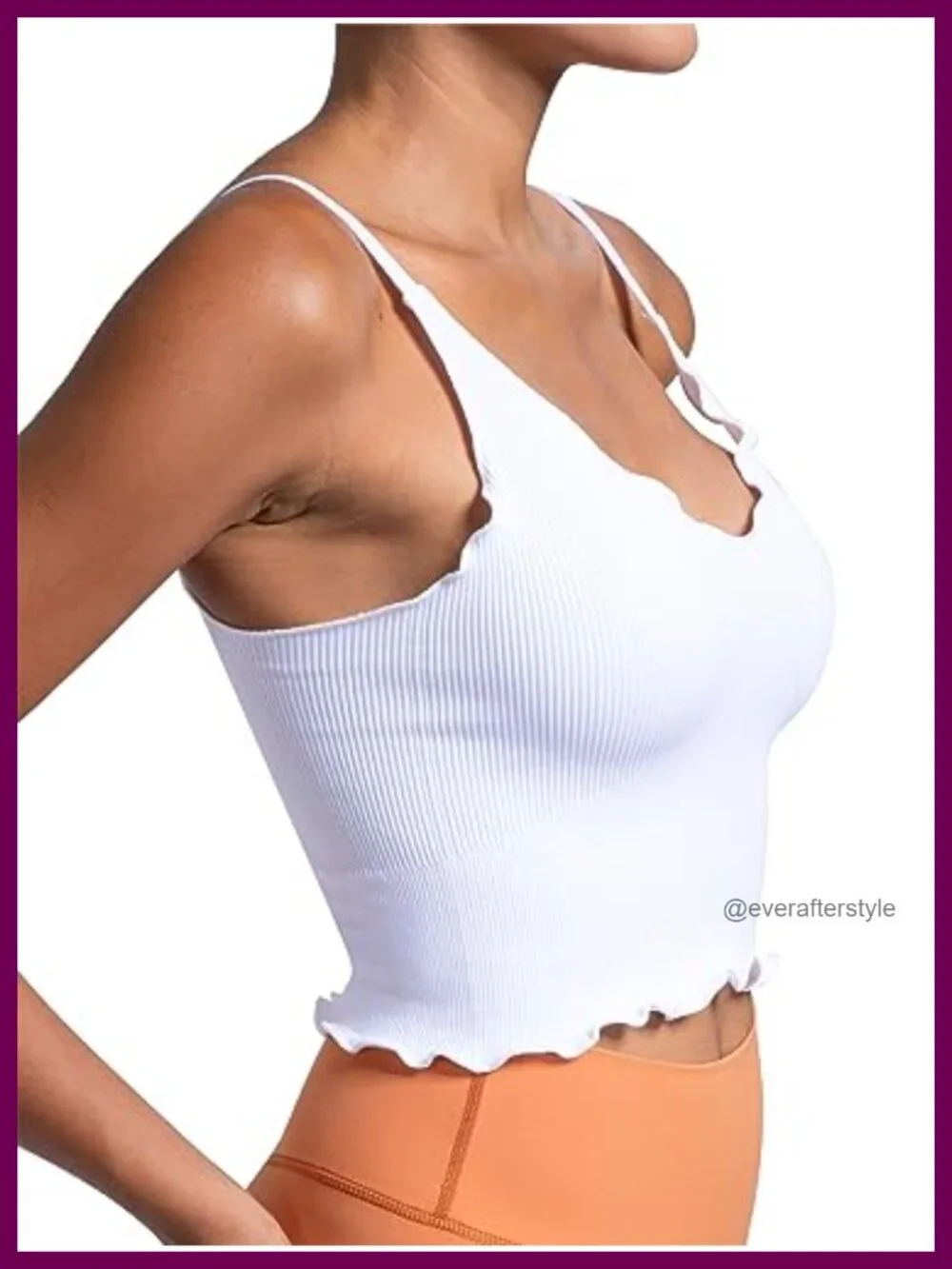V Neck Seamless Ribbed Crop Camisole with Ruffles, Adjustable Straps